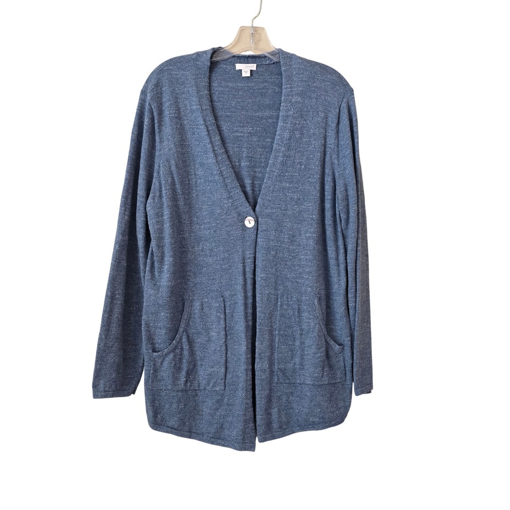 Pure Jill J. Jill Blue Marled 100% Cotton Single Button Cardigan‎ Sweater Womens